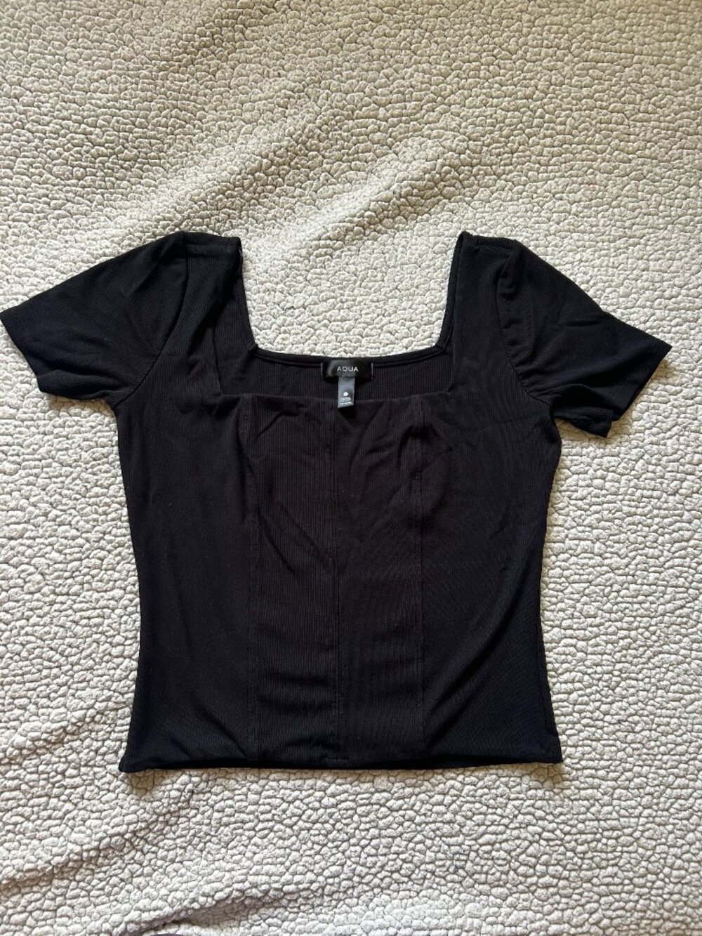 Aqua -- black ribbed, short sleeve top